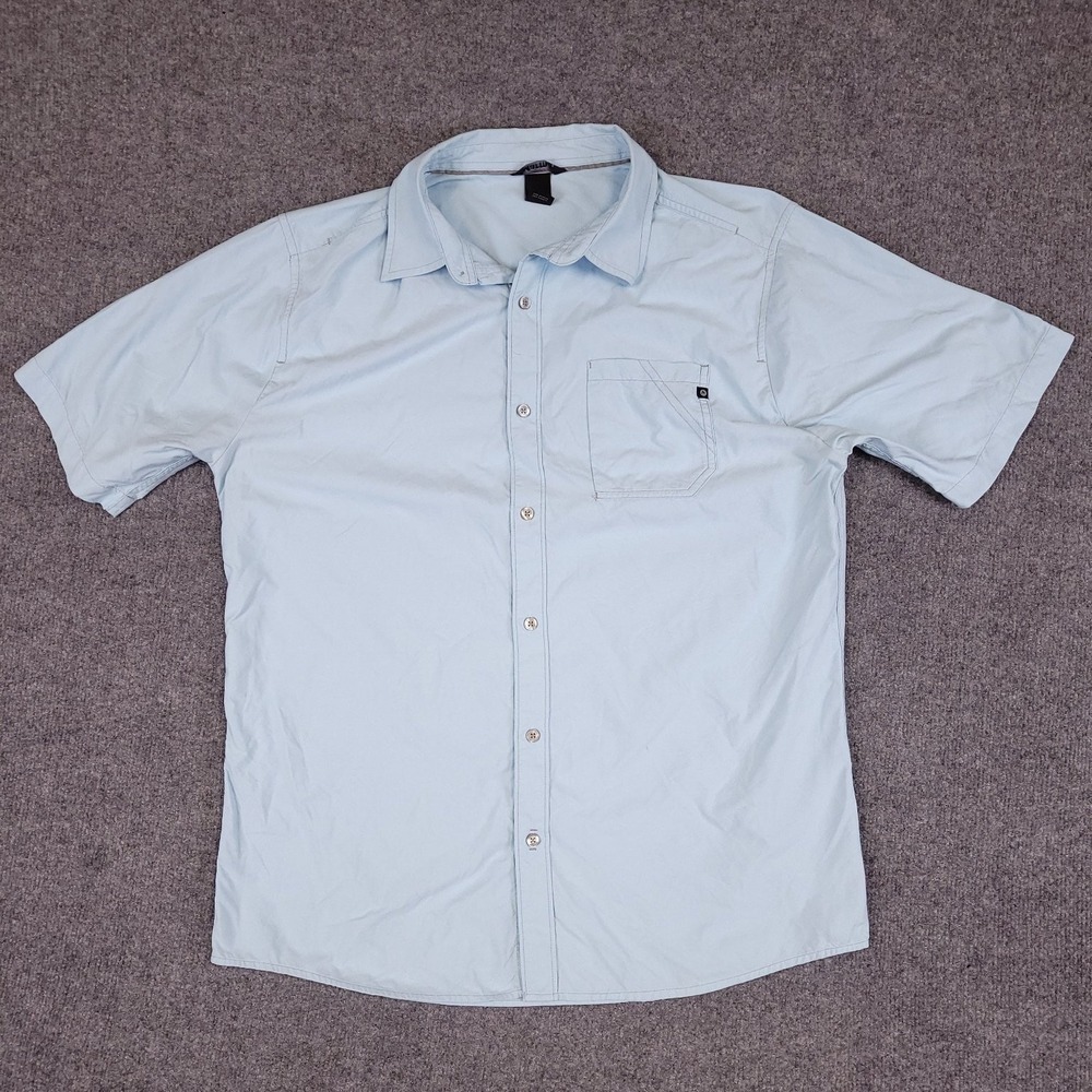 Marmot Men's Casual Button-Down Shirt L Light Blue Nylon Short Sleeve Vented